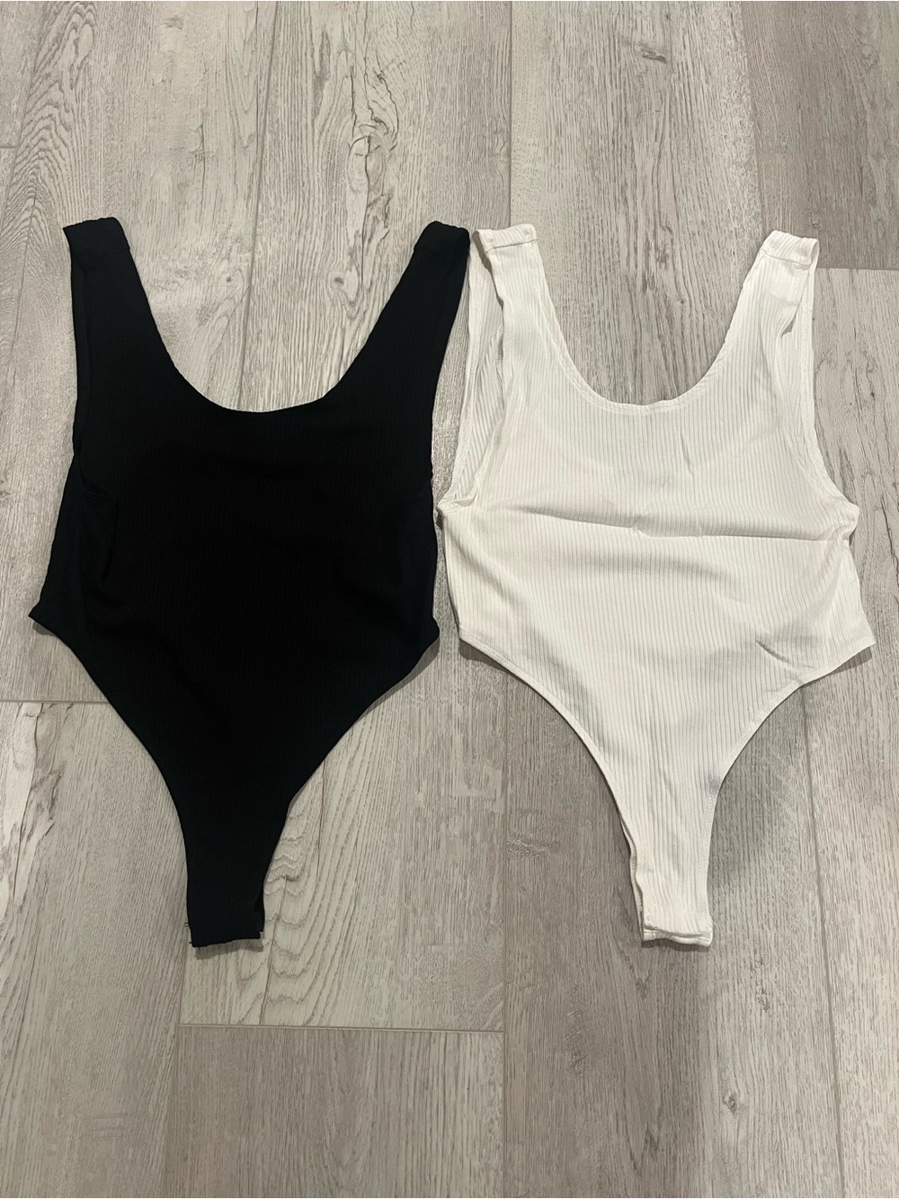 Black & White Ribbed Scoop Neck Bodysuit Duo